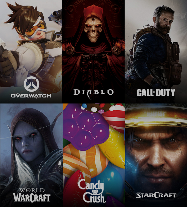 Overwatch, Diablo, Call of Duty, Warcraft, Candy Crush, Starcraft